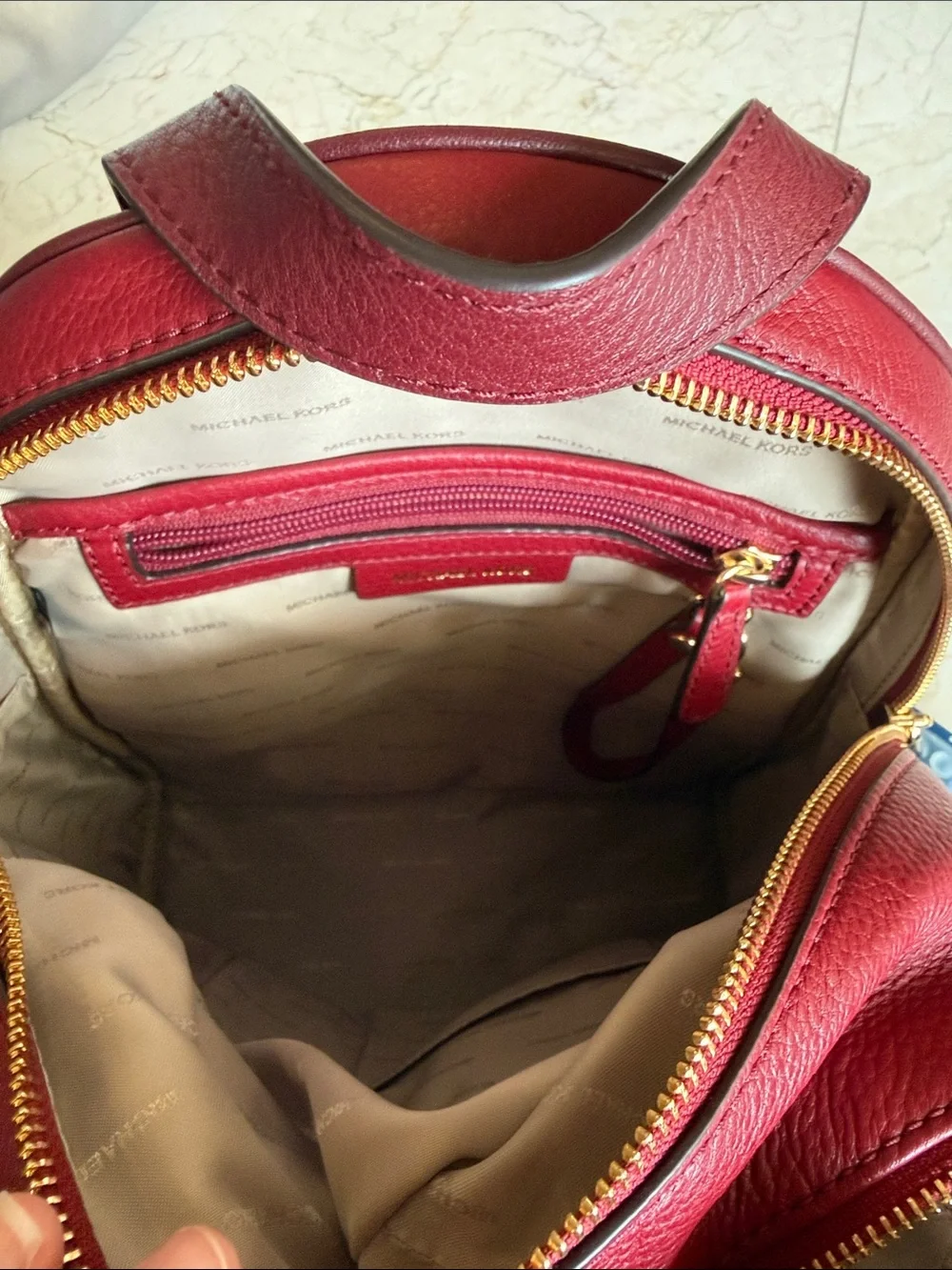 Michael Kors Burgundy Red Pebbled Leather Backpack with Gold Hardware NEVER USED